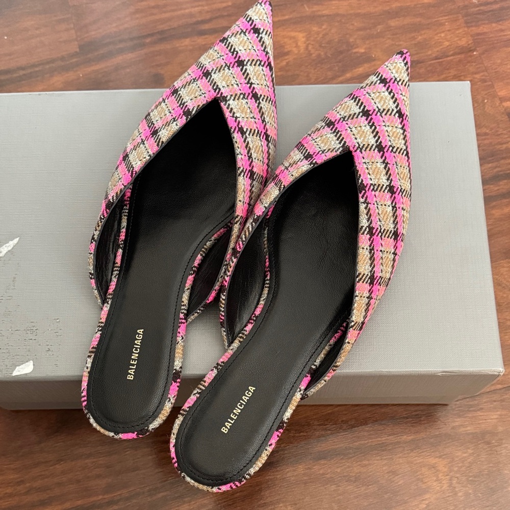Balenciaga Plaid Knife Mules - Picture 3 of 5